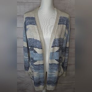  Lucky Brand Jersey Intarsia Aztec Print Cardigan Sweater